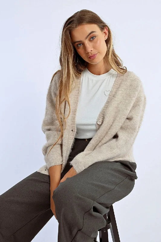 Lili Sidonio Light Beige Knitted Cardigan Stylish Women's Neon