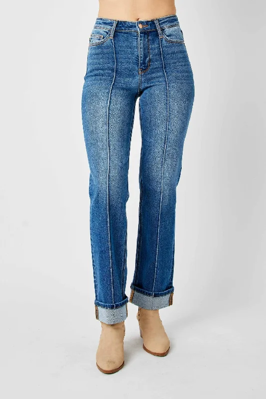 Judy Blue Full Size High Waist Front Seam Detail Straight Jeans Unique Women's Upcycled