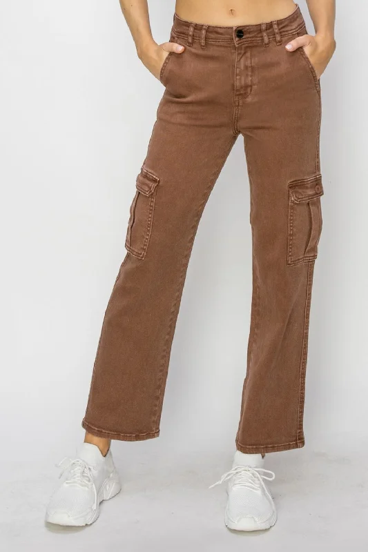 Risen Full Size High Rise Cargo Jeans Traditional Women's 
