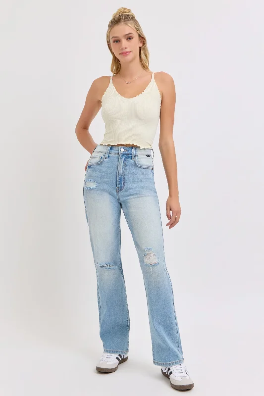 Light Wash Super High Rise Distressed Dad Jeans Cozy Women's Sherpa - lined