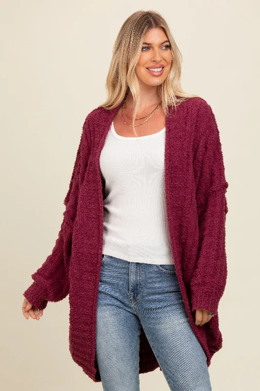 Burgundy Chunky Knit Dolman Cardigan Bold Women's Statement