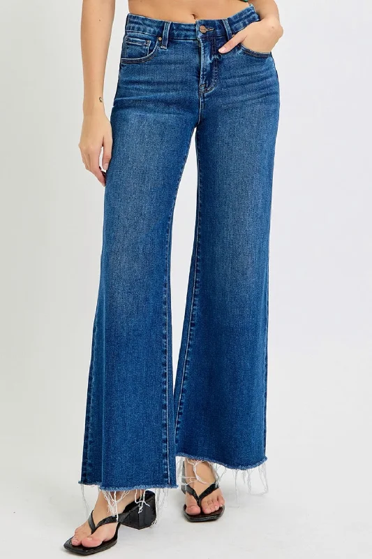 RISEN Tummy Control High Rise Wide Leg Jeans Street
