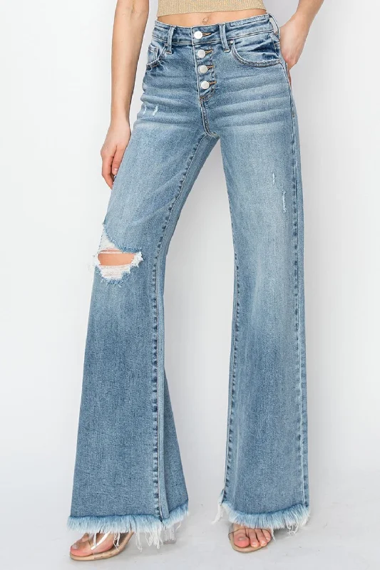 RISEN Mid Rise Button Fly Wide Leg Jeans Contemporary 
