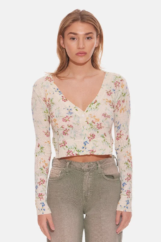 Noa Floral Shrunken Cardigan White Modern Women's Tech