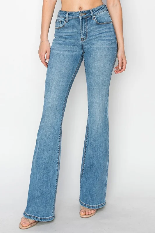 RISEN Mid Rise Flare Jeans with Pockets Edgy Women's Punk