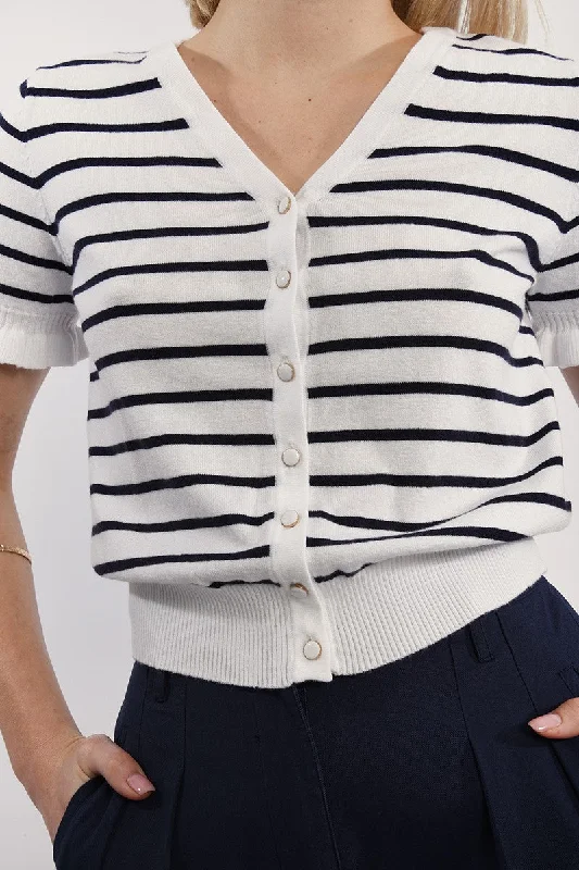 Molly Bracken White Navy Buttoned Cardigan Traditional Women's 