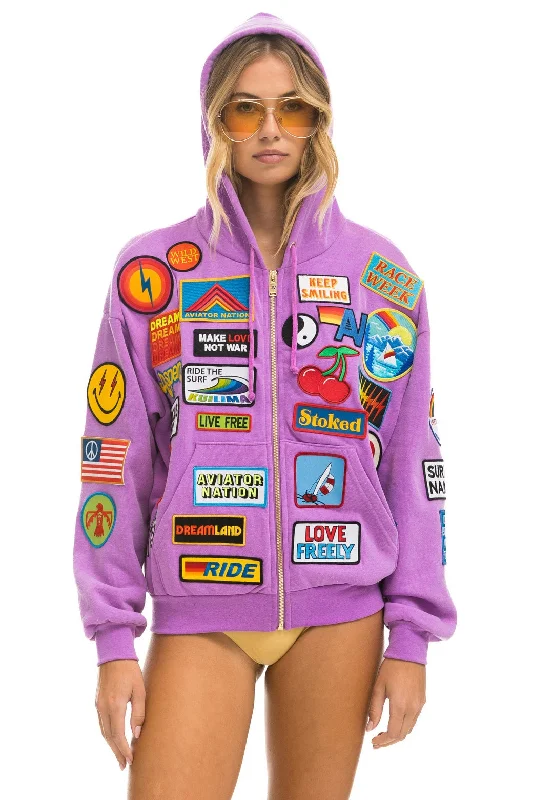 VINTAGE PATCH ZIP HOODIE RELAXED - NEON PURPLE French