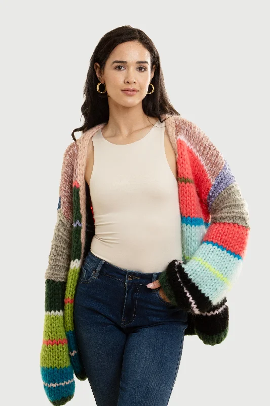 Knitted Rainbow Multitoned Cardigan Edgy Women's Punk