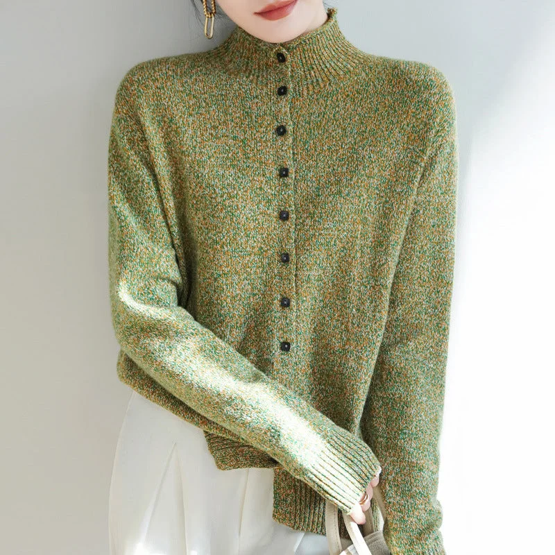 Ladies Elegant Mock Neck Knitted Wool Cardigan Hip Women's Urban