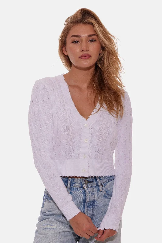 Satya Cable Cropped Cardigan White Athletic Women's 