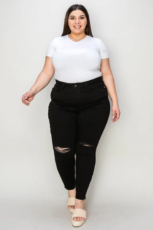 Judy Blue Full Size Distressed Tummy Control High Waist Skinny Jeans Sophisticated Women's 