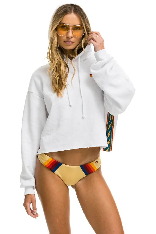 BOLT STRIPE RELAXED CROPPED PULLOVER HOODIE - WHITE Women