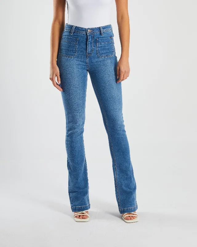Gina High Rise Bootleg Sky Blue Cozy Women's Winter