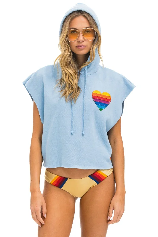 RAINBOW HEART STITCH SLEEVELESS RELAXED CROPPED PULLOVER HOODIE - ICE Earthy Women's Hemp - based RAINBOW HEART STITCH SLEEVELESS RELAXED CROPPED PULLOVER HOODIE - ICE Earthy Women's Hemp - based