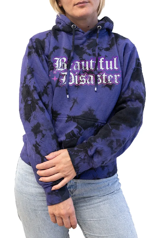 Out Of The Darkness Tie Dye Pullover Hoodie - Purple/Black Stylish Women's Tropical 