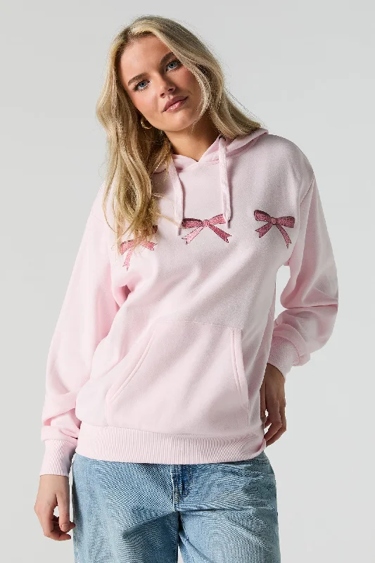Bow Embroidered Fleece Hoodie Artistic Women's Avant - 