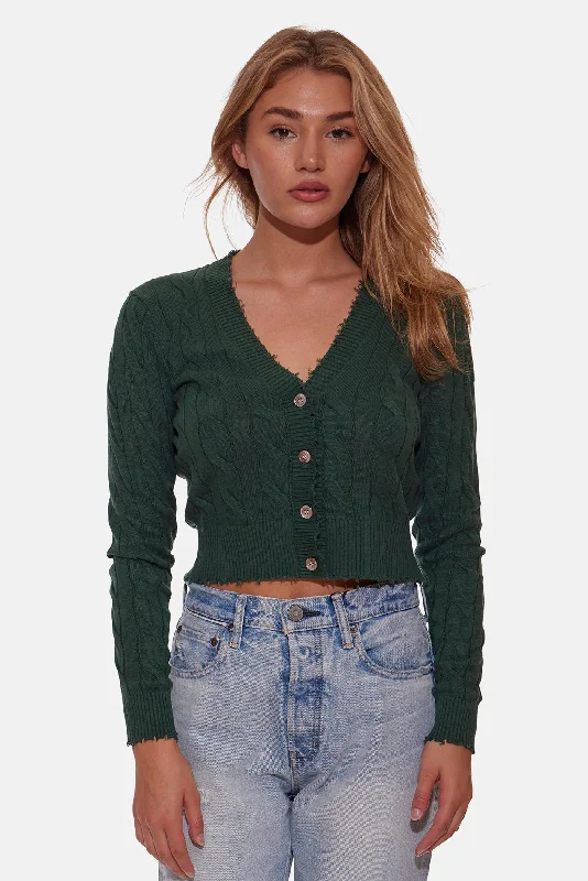 Satya Cable Cropped Cardigan Pine Bold Women's Animal Print