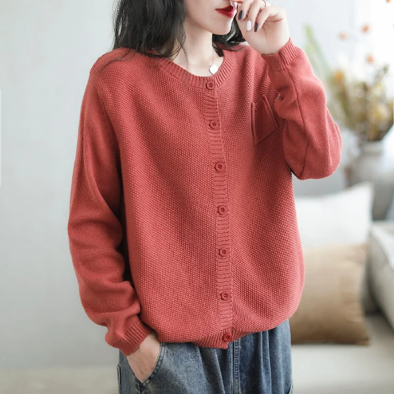 Women Minimalist Casual Cotton Knitted Cardigan Gym