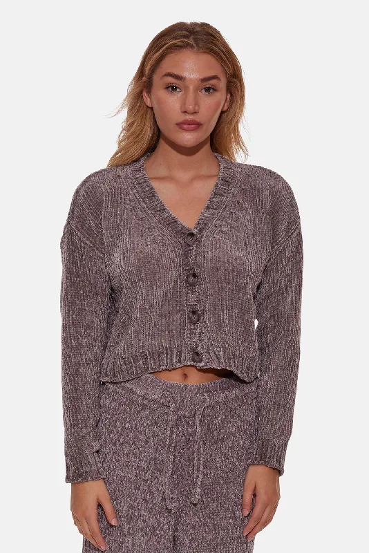 Adele Chenille Cardigan Charcoal Vintage Women's 1970S 