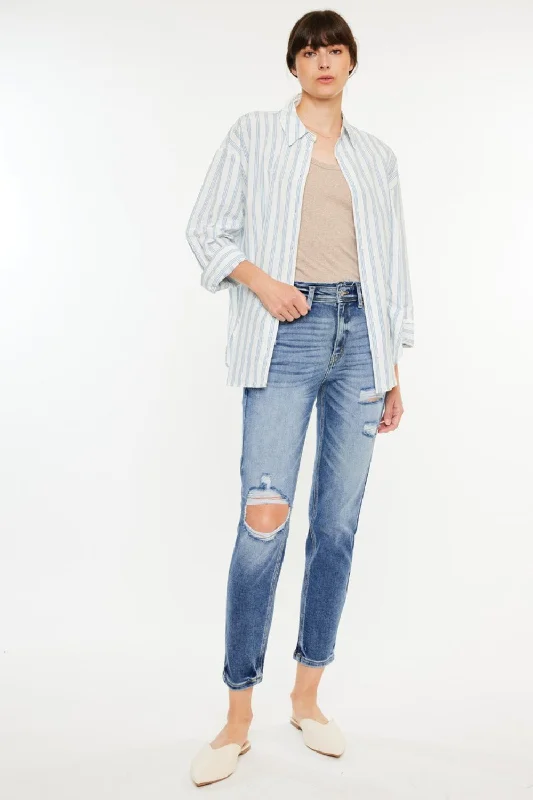 Kancan High Rise Distressed Mom Jeans Vacation