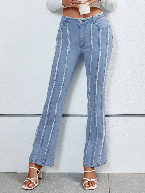 Raw Hem Bootcut Jeans with Pockets Laid - back Women's Style