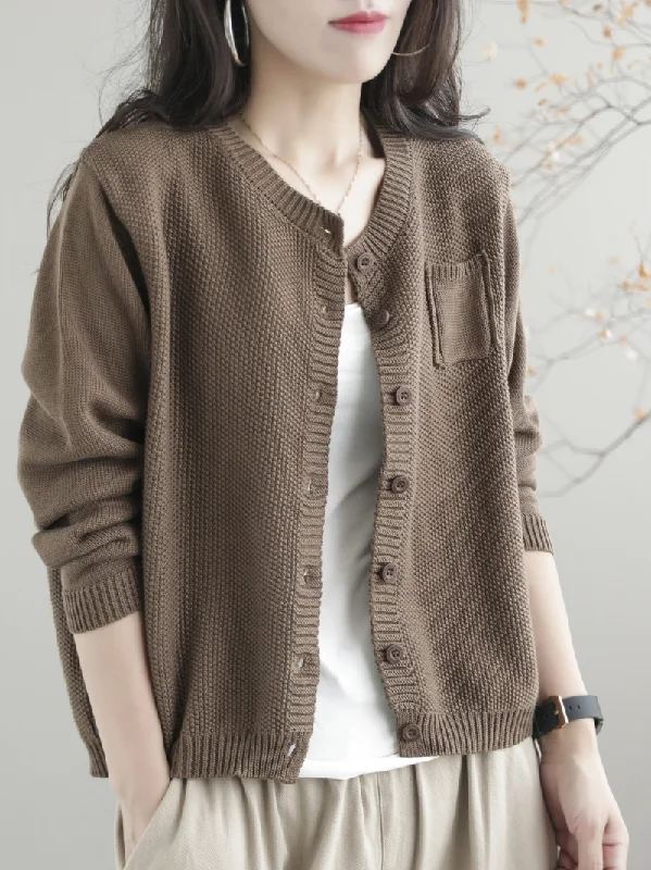 Women Casual Cardigan Long Sleeves  Loose Knitted Button Pocket Jacket Sharp Women's Italian