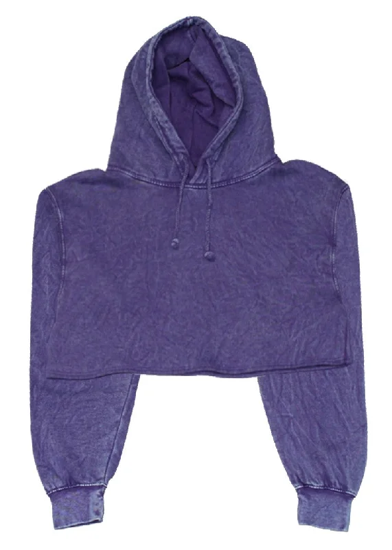 Purple Mineral Wash Crop Top Hoodie Refined Women's Hand - crafted