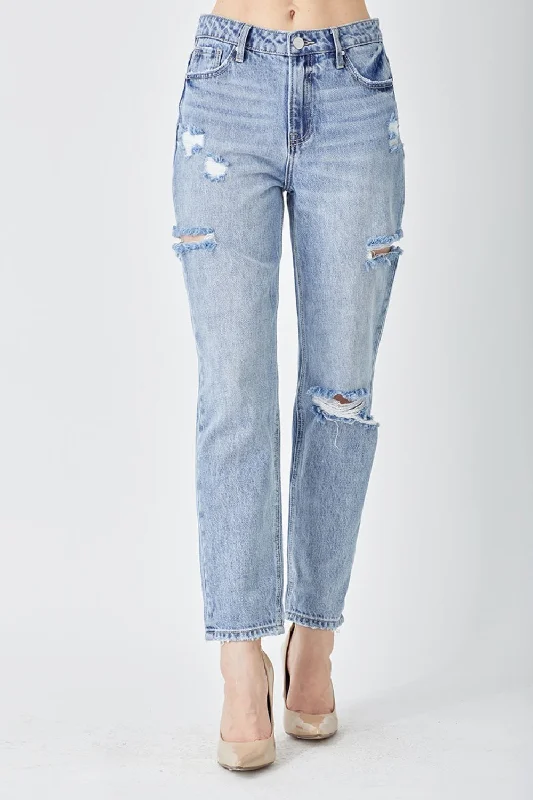 RISEN Distressed Slim Cropped Jeans Refined Women's Classic 
