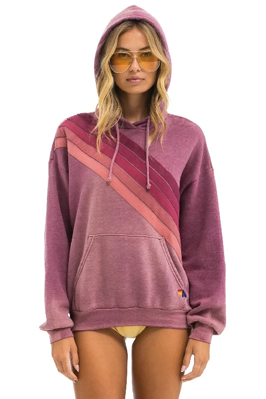 CROSS STRIPE RELAXED PULLOVER HOODIE - FADED BERRY Athletic Women's 