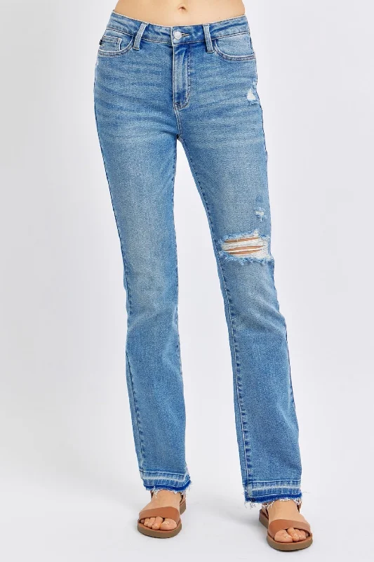 Judy Blue Full Size Mid Rise Destroyed Hem Distressed Jeans Cool Women's Distressed