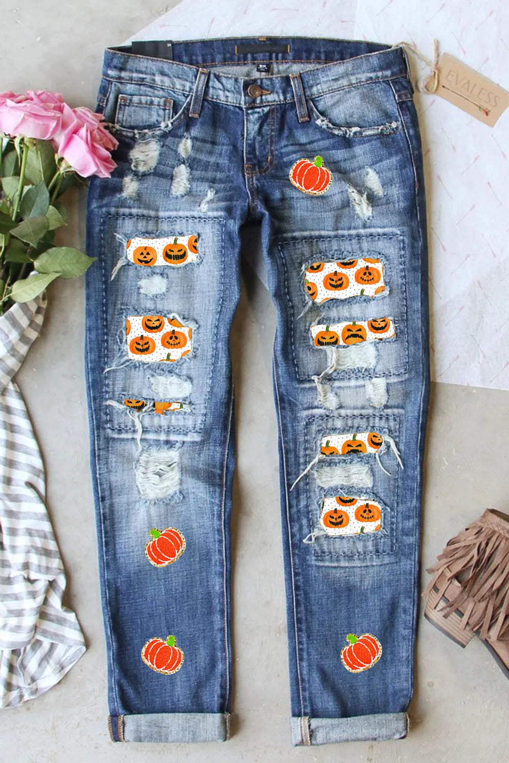 Distressed Pumpkin Jeans with Pockets Traditional Women's Wool