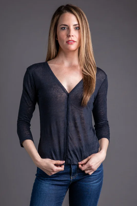 Majestic Stretch Linen Cardigan in Marine Business