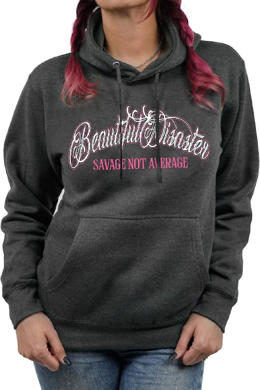Savage Skull Pullover Hoodie - Charcoal Sleek Women's 