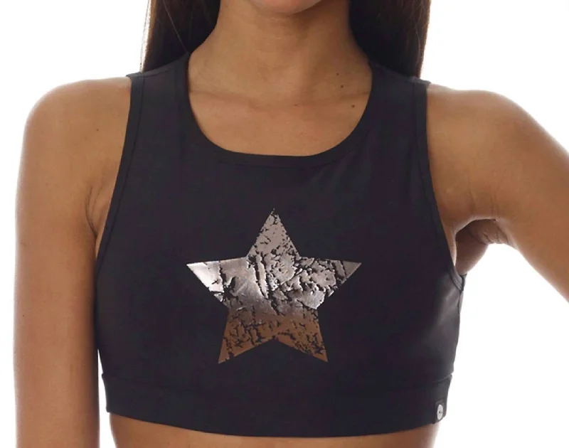 Chrome Star Low Impact Sports Bra In Black Artistic Women's Hand - painted