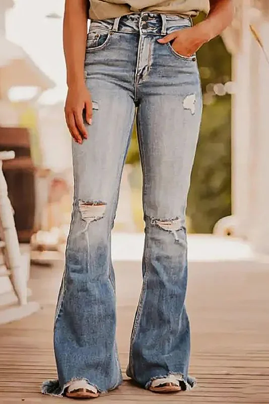 Distressed Raw Hem Bootcut Jeans Dynamic Women's High - energy