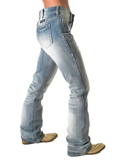 Cowgirl Tuff Womens Chain Breaker Light Wash Cotton Blend Jeans Vacation