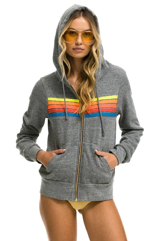 5 STRIPE HOODIE - HEATHER GREY // NEON RAINBOW Youthful Women's Anime - inspired