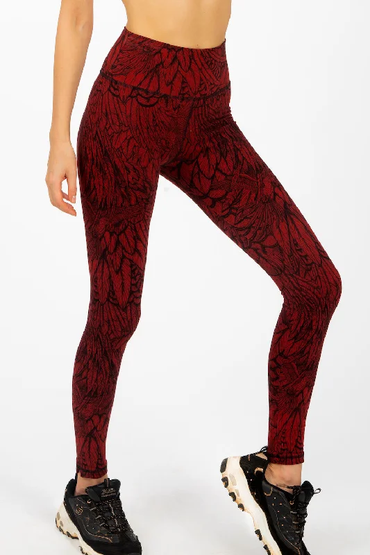 Feather Leggings - Red Black Cool Women's Distressed