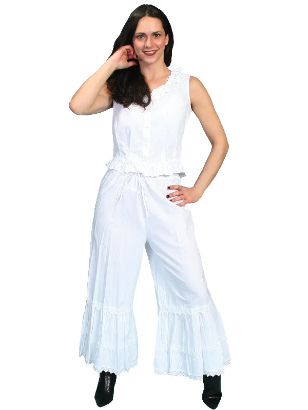 Scully RangeWear Womens White 100% Cotton Ruffle Crochet Lace Pants Bloomers Earthy Women's 