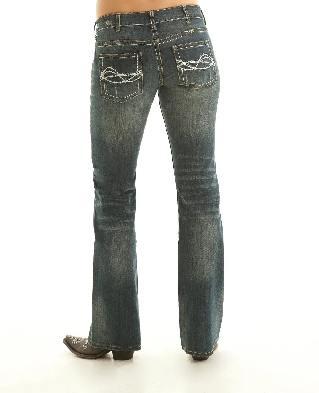 Cowgirl Tuff Womens Denim Cotton Blend Jeans Bootcut Don't Fence Me In Trendy Women's Oversized