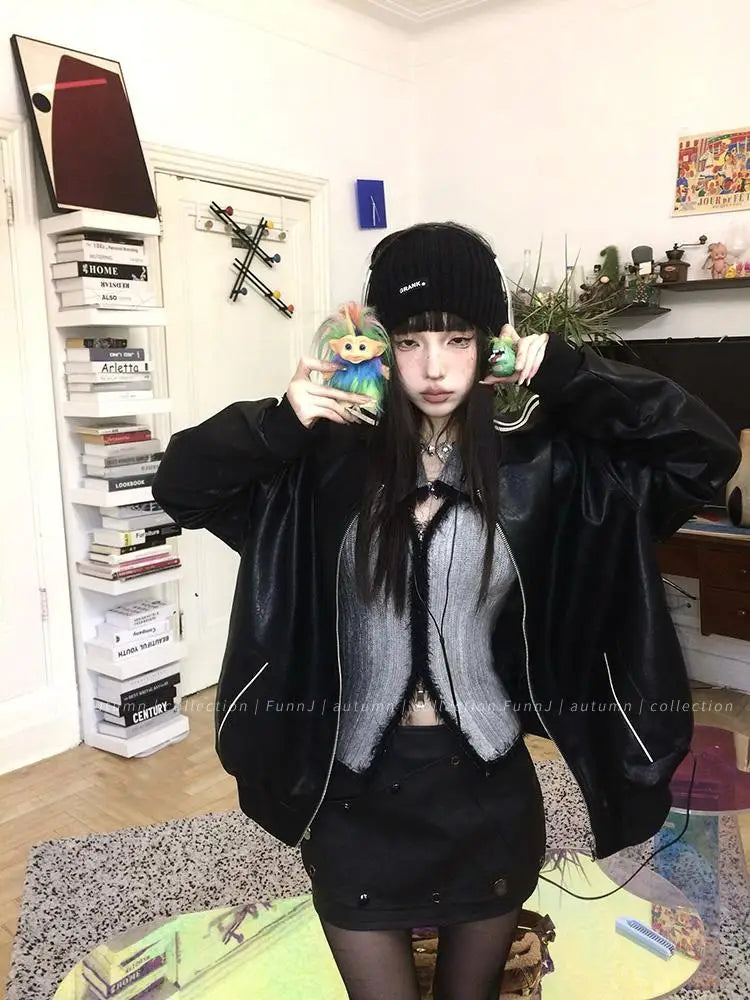 Patchwork tie-dye knitted retro gothic Korean-style lazy loose Cardigans Classic Women's Pin - striped