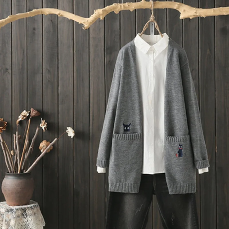 Babakud Loose Casual Embroidered Knitted Cardigans Trendy Women's 