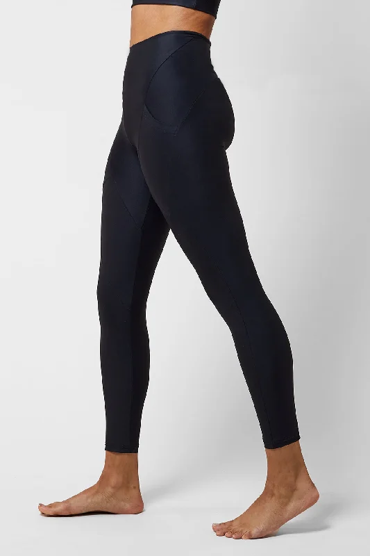 Extra Strong Compression Inner-Thigh Smoothing 7/8 Running Leggings Black Artistic Women's Hand - painted