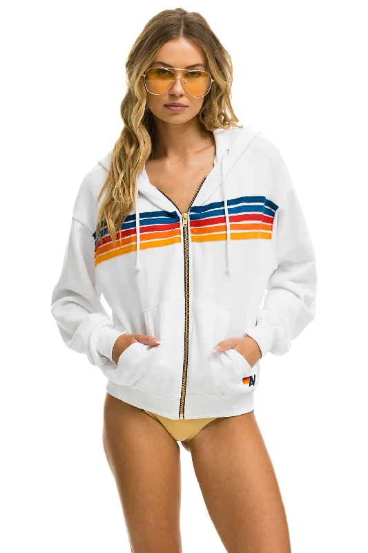 5 STRIPE RELAXED ZIP HOODIE - WHITE 2 Casual Women's Loose - fitting