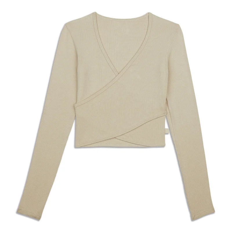 Wrap-Front Ribbed Long-Sleeve Top - Resale Tough Women's Military - inspired