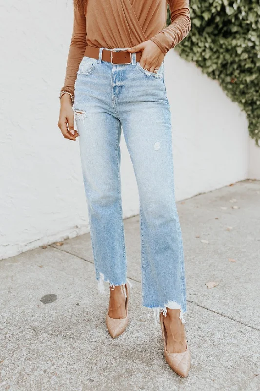 Angie Distressed Light Wash Straight Leg Jeans Cashmere