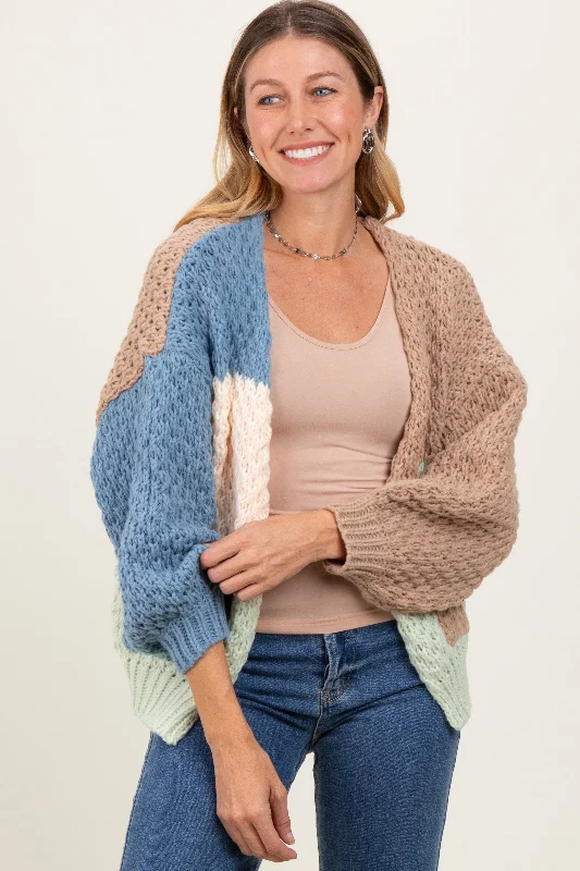 Multicolor Chunky Crochet Knit Cardigan Dapper Women's Bow - adorned