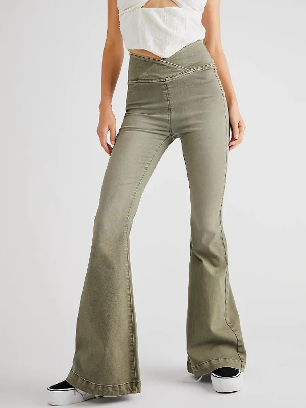 Asymmetric Waist Flare Jeans Earthy Women's Hemp - based