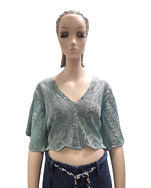 KAOS Turquoise Lurex V Neck Buttoned Cardigan Minimalist Women's Casual
