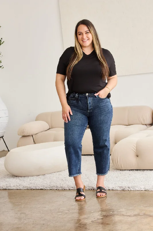 RFM Full Size Tummy Control High Waist Raw Hem Jeans Business